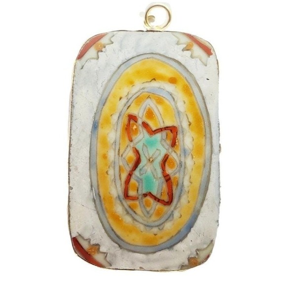 Jewelry - Mexican Tile‎ Pottery Shard Pendant Large Vintage Hand Painted Talavera Focal